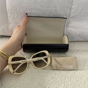 Bulgari Ivory Sunglasses with Gold Detailing